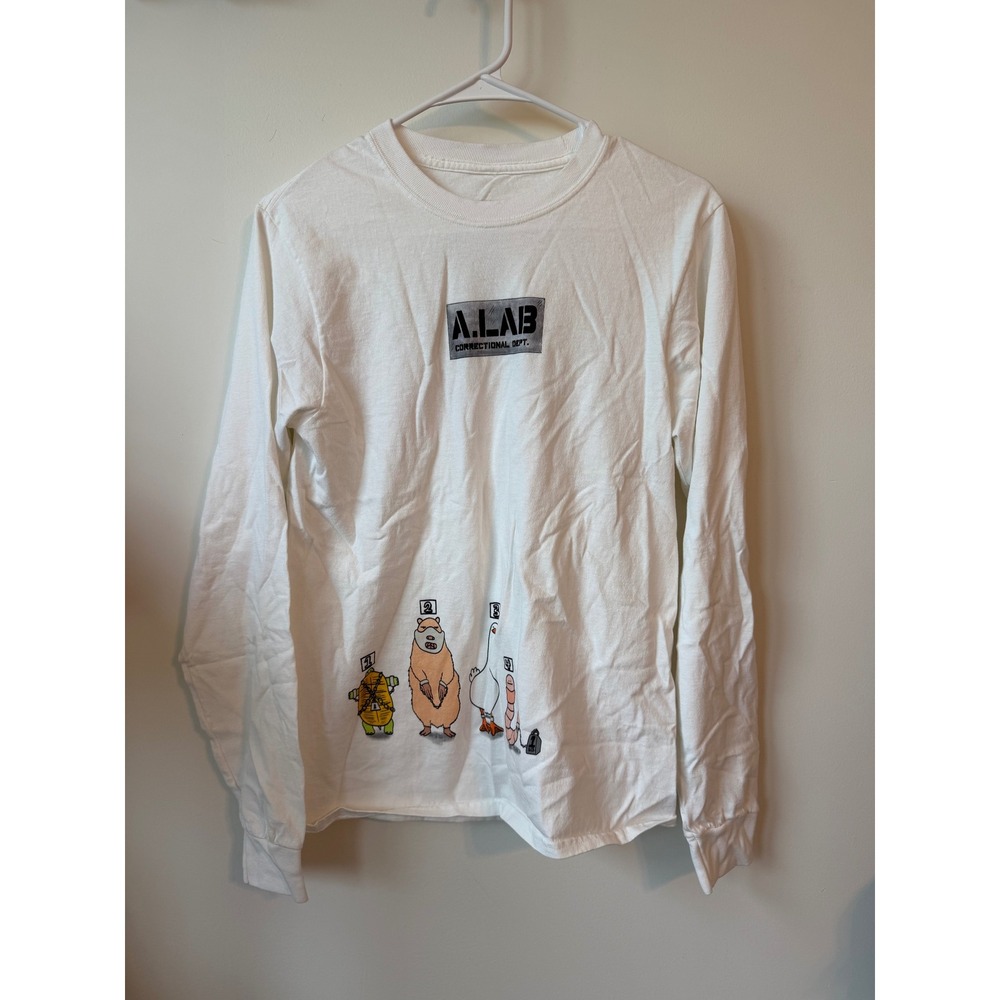 A.Lab Correctional Dept White Long Sleeve Graphic T-Shirt Small Bank Heist Tee